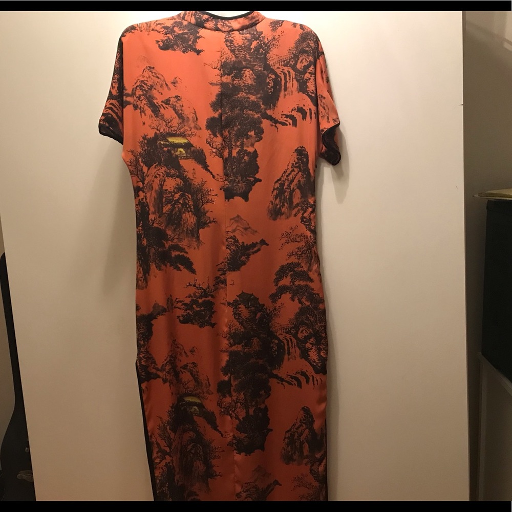 Zara Burnt Orange and Black Printed Midi Dress - Picture 6 of 8